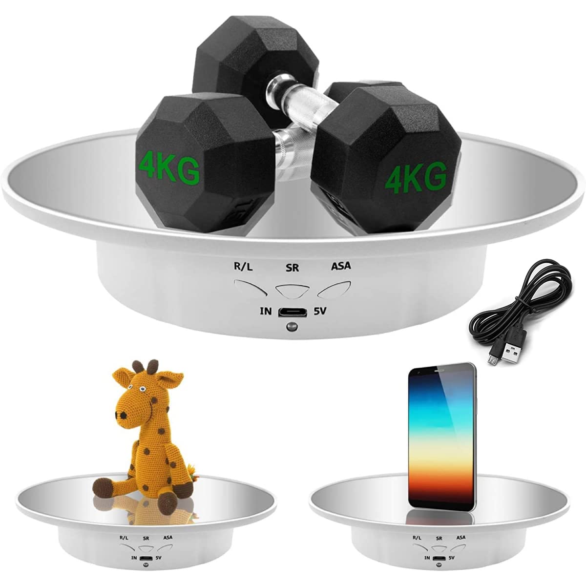 Supvox 1Pcs Rotating Display Stand with Mirror Finish, USB Charge 360 Degree Rotating Turntable, 20CM/Load 8KG, Multi-Functional Rotary Table for Photography, Jewelry, Cake (Without Battery) Supvox 1Pcs Rotating Display Stand with Mirror Finish, USB Charge 360 Degree Rotating Turntable, 20CM/Load 8KG, Multi-Functional Rotary Table for Photography, Jewelry, Cake (Without Battery)